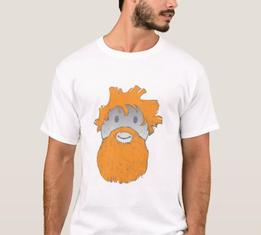 This is a picture of a guy wearing an Emoji Covid Hair, Illustrated Tee Shirt Design by Colorado illustrator Benjamin Hummel.